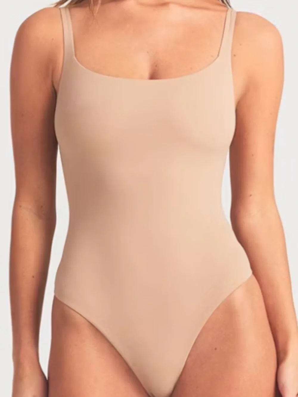 Skims Minimal Scoop thong bodysuit in Nude